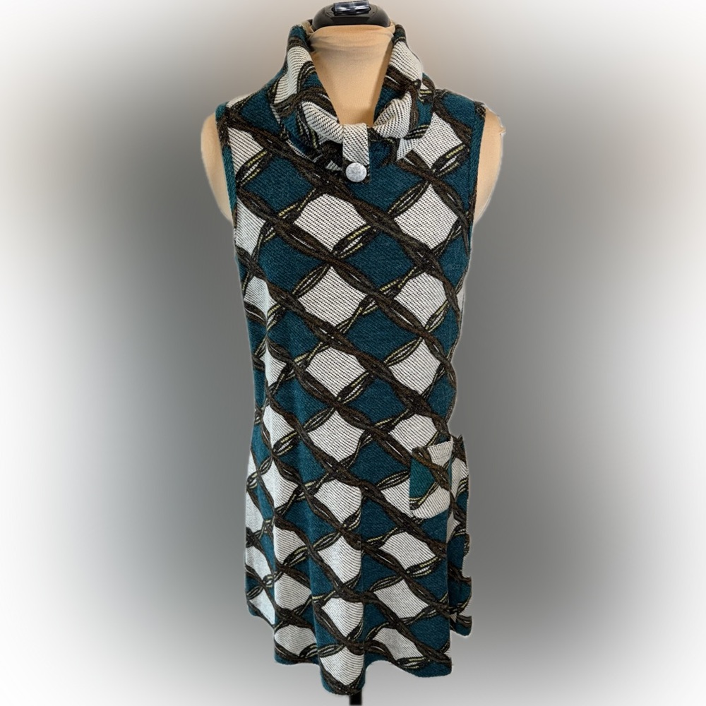 EUC Funky People Elegant Teal and White Patterned Dress